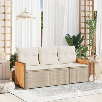Conjunto De Sofás De Jardín Con Cojines Beige 3 Uds | Mueble Jardin Mesa Y Sillas Ratán Pe Cfw582090