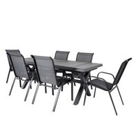 conjunto de mesas y sillas apilables para exterior mesa extensible 202 a 264 cm aluminio y ceramica color antracita