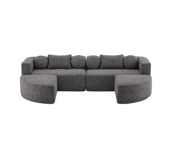 Sofá modular,sofá compresible 4 plazas fija panorámico de tela,negro