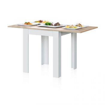 Mesa De Comedor Compacta Extensible 67x67-134 Cm Giro Blanco Artik (blanco Mate) - Roble Canadian 67 X 79 X 67 Cm