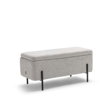 Banco baúl de tela y metal l100cm - gris claro