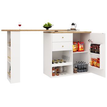 Mesa Alta Giratoria Blanca De Mdf, 105 X 39 X 102 Cm, Con Cajones Y Almacenaje