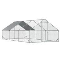 pawhut gallinero exterior grande para 12-18 gallinas acero con techo pe y cerradura para conejos aves de corral 3x6x2 m plata   aosom espana