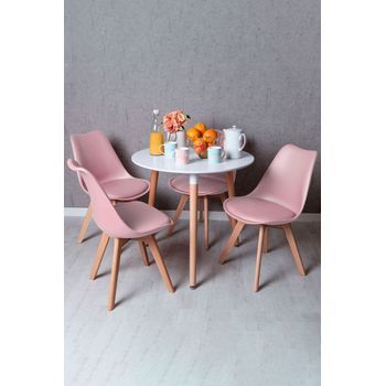 Conjunto Mesa Tower Redonda 80 Cm Blanca Y Pack 4 Sillas Synk Basic - Rosa