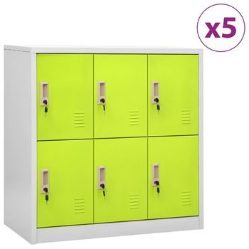 Armarios Taquilla 5 Uds De Acero Gris Y Verde 90x45x92,5 Cm Vidaxl