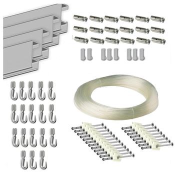 Pack Basic Fast De 9 Metros Guías De Aluminio Plata Con 18 Colgadores Nylon Para Colgar Cuadros. (plata 18 Colgadores)