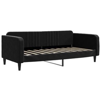 Cama Individual | Cama Para Adultos | Sofá Cama Sin Colchón Terciopelo Negro 90x190 Cm