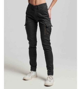 Superdry para mujer. W7010925A Pantalón cargo pitillo negro (34/28), Casual, Lyocell