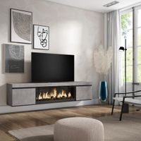 mueble tv efecto madera cemento 208x35x45cm chimenea efecto fuego