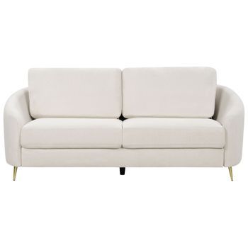 Sofá 3 Plazas Patas Metal Retro Tapizado De Tela Beige Claro Trosa