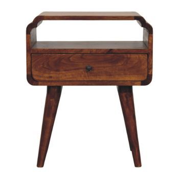 Mesita De Noche Newton, Madera Maciza, Mueble Artesanal, Color Castaño.