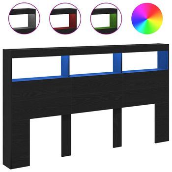 Cabecero，cabecero De Cama，panel De Cabecera De Cama Con Led Roble Negro 180x17x102 Cm