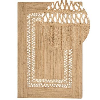 Alfombra De Yute Natural Con Estilo Boho Y Patrón Geométrico Beige 200 X 300 Cm Yenikoy