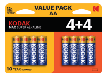 PILAS AA KODAK MAX ALCALINA LR6 PACK 8 (4+4) UNIDADES 2800 mAh 1.5V (ecotasas incluidas)