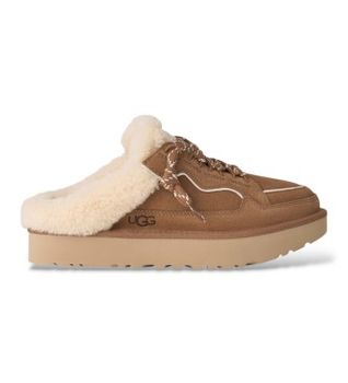 UGG para mujer. 1180313 Zapatillas de Piel Lowmel Mule marrón (40), Plano, Serraje, Ninguno, Casual, Homewear