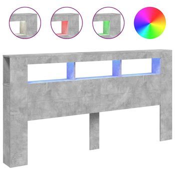 Cabecero De Cama | Panel De Cabecera | Decoración De Pared Led Madera Ingeniería Gris Hormigón 200x18,5x103,5 Cm