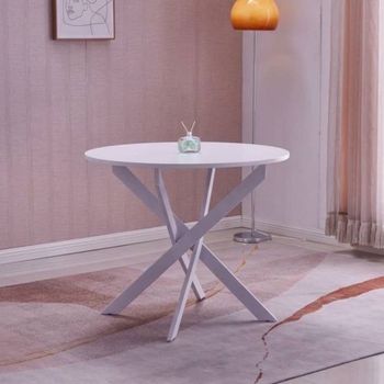 Mesa comedor redonda efecto madera blanca  90x90x77cm