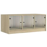 mesa de centro de diseno moderno con puertas de cristal 102 x 50 x 42 cm madera de ingenieria y cristal dec037731