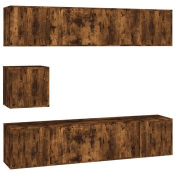 Set De Muebles De Tv 7 Piezas Madera Contrachapada Roble Ahumado