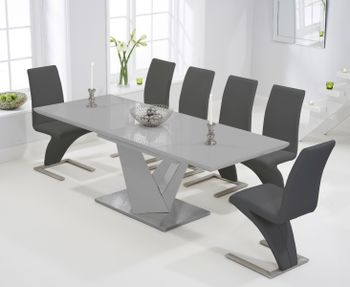 Harmony 160cm Extending Light Grey High Gloss Dining Table with Hampstead Z Chairs - Grey, 6 Chairs
