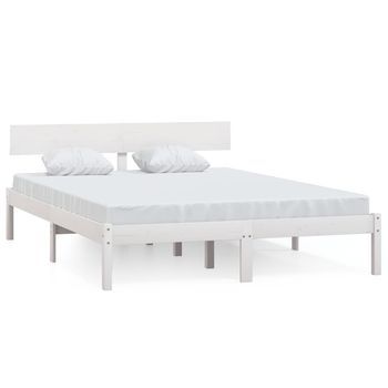 Cama Matrimonial | Cama Para Adultos | Estructura De Cama Madera Maciza De Pino Blanca 140x200 Cm