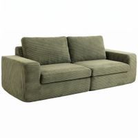 homcom sofa 3 plazas en terciopelo acanalado sofa de salon comprimido moderno 236 cm con cojin de muelles verde
