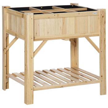Outsunny Huerto Urbano de Madera 120x60x81 cm Mesa de Cultivo con 6 Compartimentos y Estante Inferior para Jardín Natural   Aosom España
