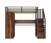 cama alta metalica 90x200 cm - con armario escritorio led y enchufes - negro