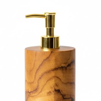Dosificador de jabón de madera de teca en marrón 7,5x7,5x20 cm