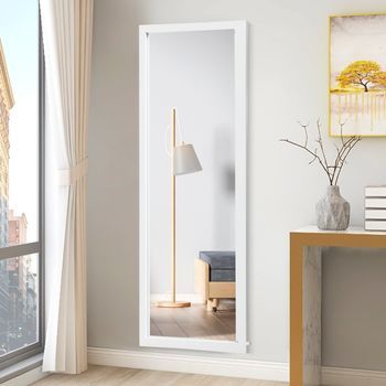 Espejo De Cuerpo Entero Montado En La Pared Con Ganchos Espejo De Maquillaje Para Puerta Dormitorio Salón Vestuarios Blanco 120 X 37 Cm