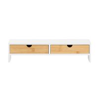 soporte para monitor con 2 cajones blanco y natural