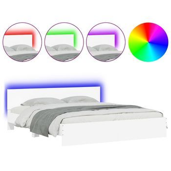 Estructura De Cama Con Cabecero Y Luces Led Blanca 200x200 Cm Vidaxl