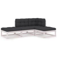 conjunto de muebles de jardin 4 uds  mesa y sillas y cojines madera pino maciza