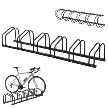 HOMCOM Soporte para 6 Bicicletas, Soporte de Almacenamiento para Bicicletas, 65 mm, Montaje en Pared o Suelo, para MTB, BMX, Bicicletas Infantiles, 33x27 cm, Acero Negro