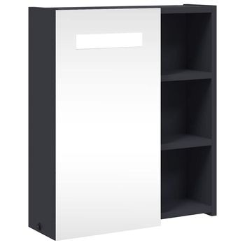 Mueble De Baño | Armario De Baño Con Espejo Y Luz Led Gris 45x13x52 Cm