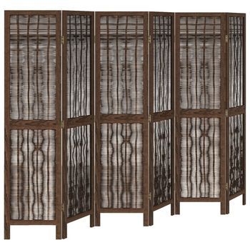 Biombo Separador De 6 Paneles Madera Paulownia Marrón Oscuro Vidaxl