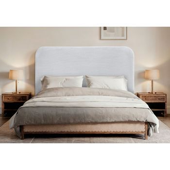 Dhome Cabecero Blanco Curvo Con Patas Tapizado En Pana 100cm Con Altura 125cm Para Pared Acústico Absorbente Cabezal Cama Dormitorio (blanco, 100cm)
