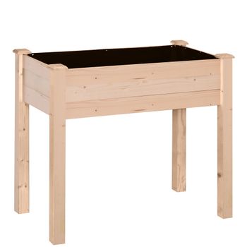 Outsunny Huerto Urbano Elevado de Madera 86x46x76 cm con Tela no Tejida para Cultivos Plantas Flores Natural
