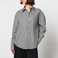 ami boxy fit striped cotton-poplin shirt - m