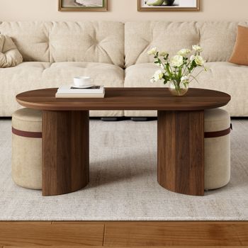Conjunto De Mesa De Centro Ovalada Con Dos Taburetes Acolchados