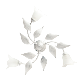 Olga - Lámpara De Techo Blanca Con Cristal Alabastro Y Acabado Plata Antigua, 3 Luces Ø67 Cm