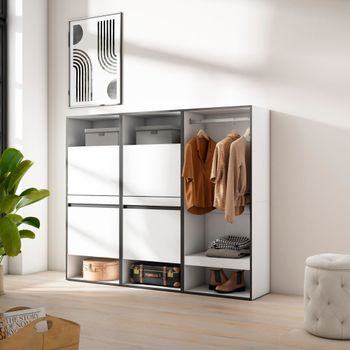 Zapatero efecto madera blanco 180x35x145cm