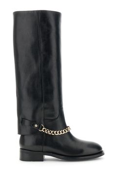 botas altas de piel con cadena dorada en el tobillo black 39