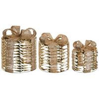 conjunto de 3 decoraciones regalos de navidad con luces led blancas calidas con lazos adornos festivos para interior dorado slivso