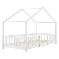 cama infantil de diseno en forma de casita con barrera de seguridad construccion maciza madera de pino contrachapado blanco 90x200 cm 030005465