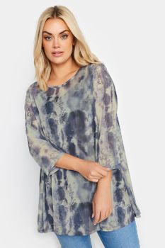 Yours Top Azul Doble Capa Estampado Abstracto, Mujer Curvy Y Tallas Grandes, Yours