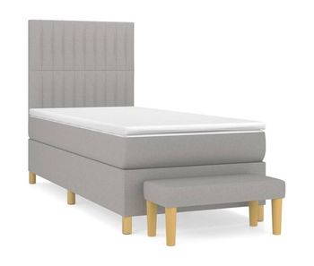 Cama box spring con colchón tela gris claro 100x200 cm rayas verticales