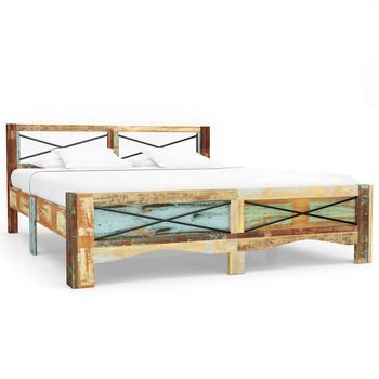 Estructura De Cama De Madera Maciza Reciclada 140x200 Cm Vidaxl