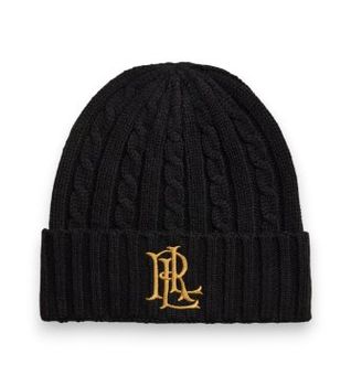 Lauren Ralph Lauren para mujer. 454P23505003 Gorro en punto de ochos con logotipo negro (OSFA), Casual, Tela