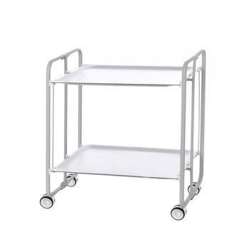 Carrito Auxiliar Con Ruedas Bauhaus Armazón Gris 2 Bandejas Blancas